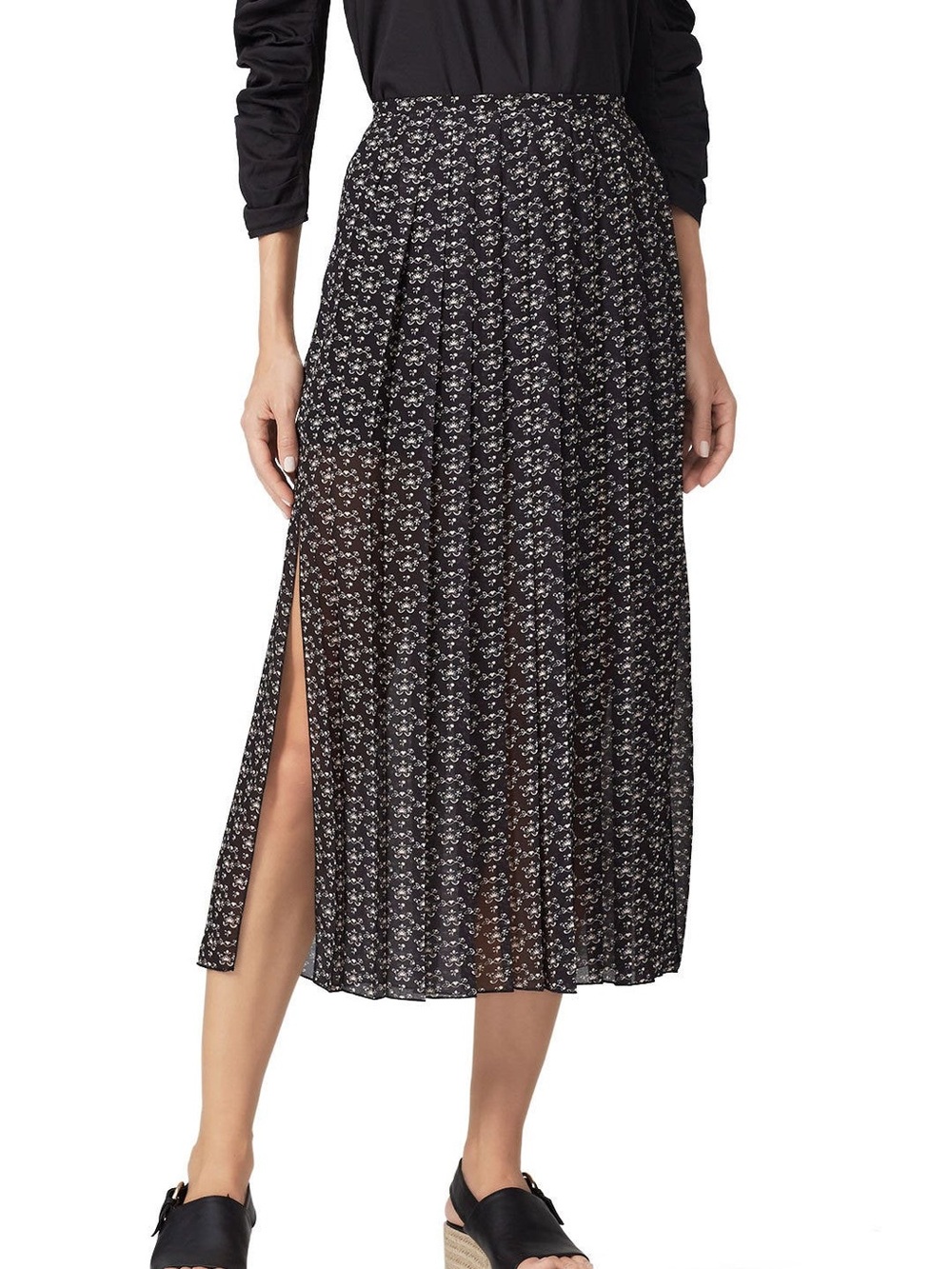 See By Chloe Side Slit Midi Black & White Pattern Skirt Size 8
